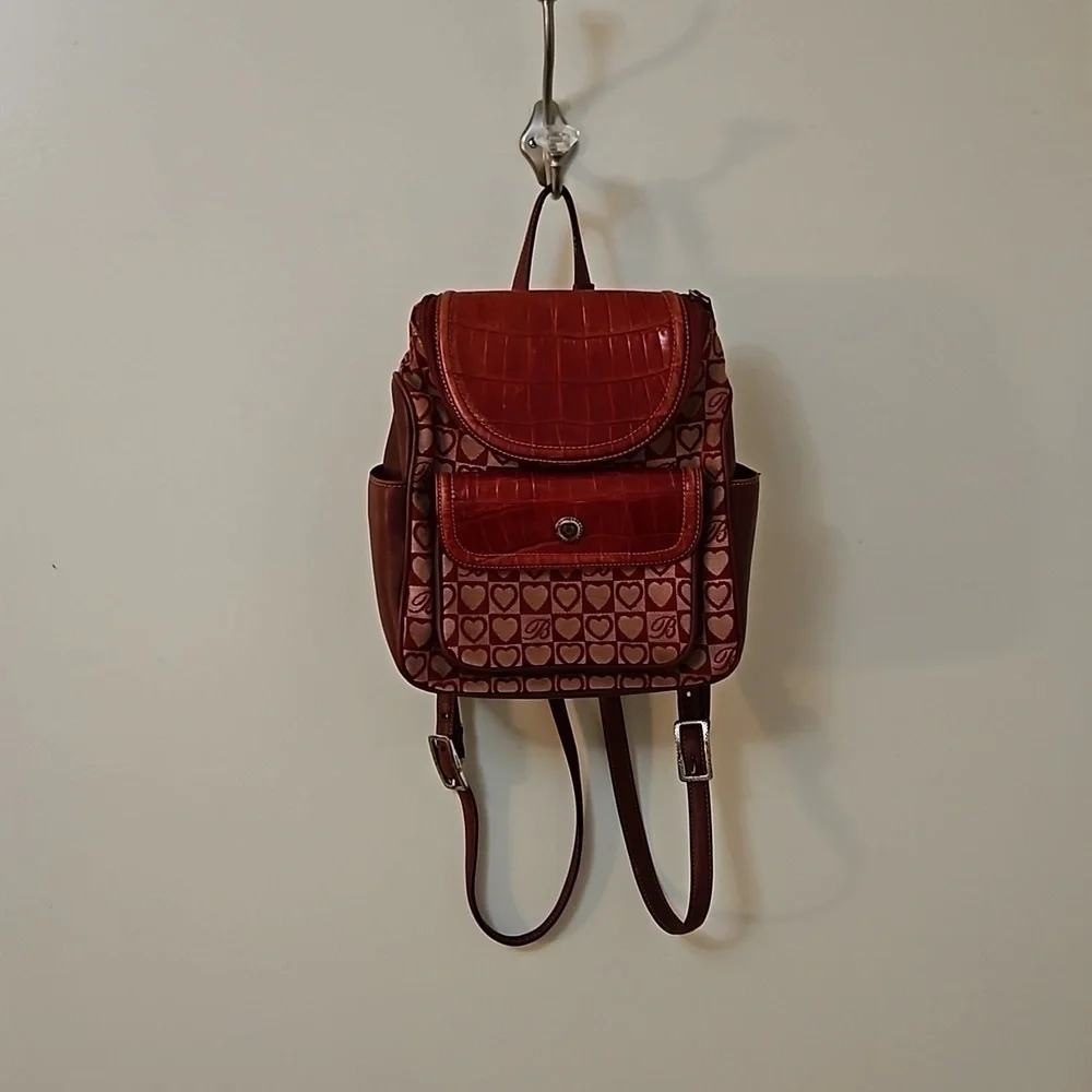 VTG BRIGHTON Hearts Canvas Leather  Coquette Mini Backpack